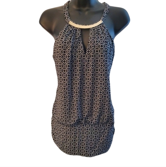 White House Black Market Geometric Drop Waist Halter In Black And White Size M - Picture 1 of 8